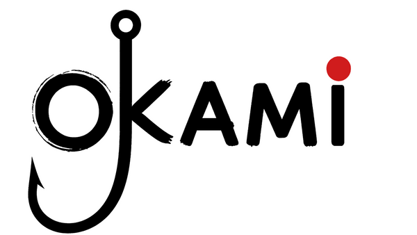 Okami logo with a black hook on a white background